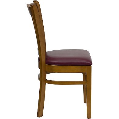 Emma and Oliver Vertical Slat Back Cherry Wood Chair, Black Vinyl Seat