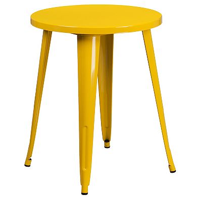 Emma and Oliver Commercial 24" Round Green Metal Indoor-Outdoor Table Set with 2 Cafe Chairs