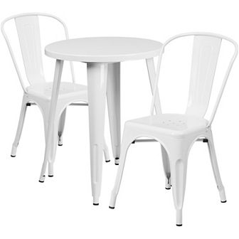 Emma and Oliver Commercial 24" Round Green Metal Indoor-Outdoor Table Set with 2 Cafe Chairs