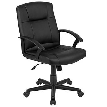 Emma and Oliver Mid-Back Black LeatherSoft-Padded Task Office Chair with Arms, BIFMA Certified