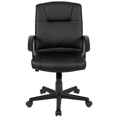 Emma and Oliver Mid-Back Black LeatherSoft-Padded Task Office Chair with Arms, BIFMA Certified