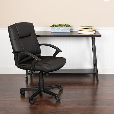 Emma and Oliver Mid-Back Black LeatherSoft-Padded Task Office Chair with Arms, BIFMA Certified