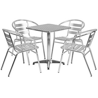 Emma and Oliver 23.5" Square Aluminum Table Set with 4 Slat Back Chairs