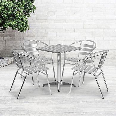 Emma and Oliver 23.5" Square Aluminum Table Set with 4 Slat Back Chairs