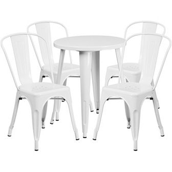 Emma and Oliver Commercial 24" Round Orange Metal Indoor-Outdoor Table Set with 4 Cafe Chairs