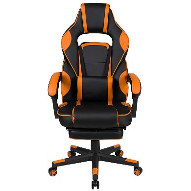 Emma and Oliver Black/Blue Ergonomic Gaming Chair -Recline Back/Arms, Footrest, Massaging Lumbar