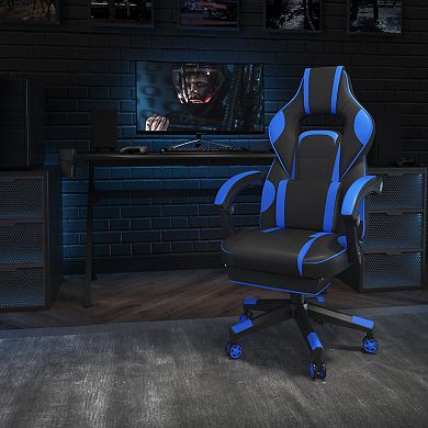 Emma and Oliver Black/Blue Ergonomic Gaming Chair -Recline Back/Arms, Footrest, Massaging Lumbar