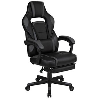Emma and Oliver Black/Gray Ergonomic Gaming Chair -Recline Back/Arms, Footrest, Massaging Lumbar