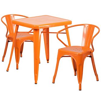 Emma and Oliver Commercial 23.75" Square Silver Metal Indoor-Outdoor Table Set-2 Arm Chairs