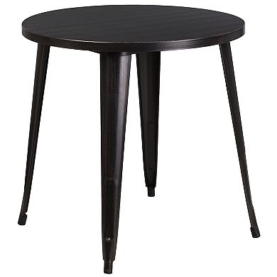 Emma and Oliver Commercial 30" Round Black Metal Indoor-Outdoor Table Set with 2 Cafe Chairs