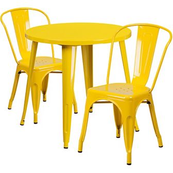 Emma and Oliver Commercial 30" Round White Metal Indoor-Outdoor Table Set with 2 Cafe Chairs
