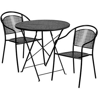 Emma and Oliver Commercial Grade 30" Round Coral Folding Patio Table Set-2 Round Back Chairs
