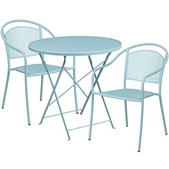 Emma and Oliver Commercial Grade 30" Round Coral Folding Patio Table Set-2 Round Back Chairs