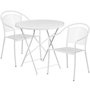 Emma and Oliver Commercial Grade 30" Round Coral Folding Patio Table Set-2 Round Back Chairs
