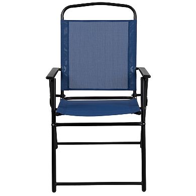 Emma and Oliver 6 Piece Navy Patio Garden Set with Table, Umbrella and 4 Folding Chairs