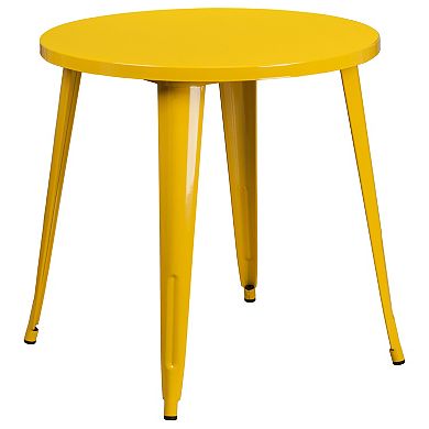 Emma and Oliver Commercial 30" Round Blue Metal Indoor-Outdoor Table Set with 4 Cafe Chairs