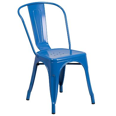 Emma and Oliver Commercial 30" Round Blue Metal Indoor-Outdoor Table Set with 4 Cafe Chairs
