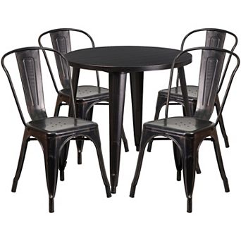 Emma and Oliver Commercial 30" Round Blue Metal Indoor-Outdoor Table Set with 4 Cafe Chairs