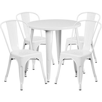 Emma and Oliver Commercial 30" Round Blue Metal Indoor-Outdoor Table Set with 4 Cafe Chairs