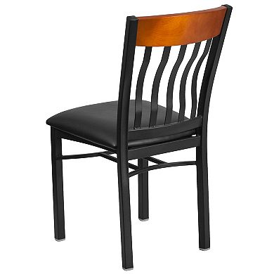 Emma and Oliver Vertical Back Black Metal/Cherry Wood Dining Chair