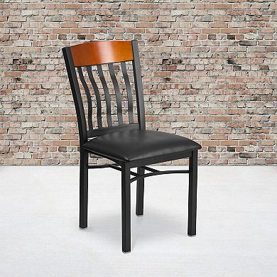 Emma and Oliver Vertical Back Black Metal/Cherry Wood Dining Chair