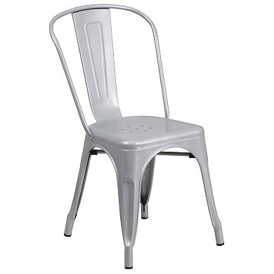 Emma and Oliver Commercial Grade Rectangular Black Metal Indoor-Outdoor Table Set-6 Stack Chairs
