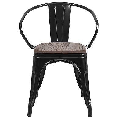 Emma and Oliver Red Metal Chair with Wood Seat and Arms