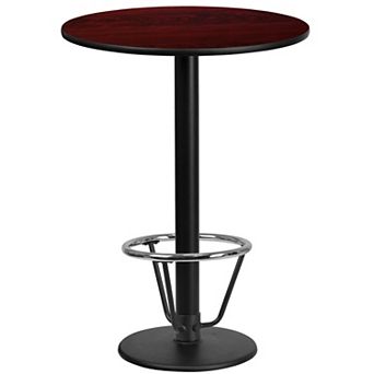 Emma and Oliver 24"RD Walnut Laminate Bar Table Top-18"RD Base/Foot Ring