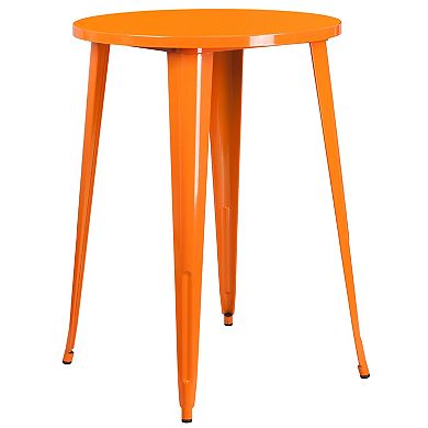 Emma and Oliver Commercial 30" Round Green Metal Indoor-Outdoor Bar Table Set-4 Cafe Stools