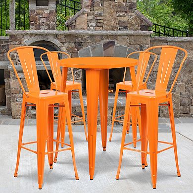 Emma and Oliver Commercial 30" Round Green Metal Indoor-Outdoor Bar Table Set-4 Cafe Stools
