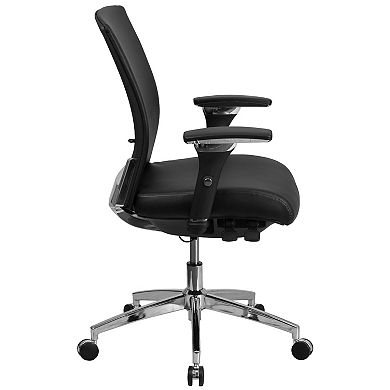 Emma and Oliver 24/7 300lb. Mid-Back Black LeatherSoft Ergonomic Office Chair-Seat Slider/Lumbar