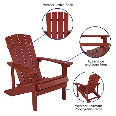 Emma and Oliver Set of 2 Outdoor Red All-Weather Poly Resin Wood Adirondack Chairs