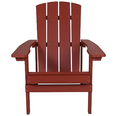 Emma and Oliver Set of 2 Outdoor Red All-Weather Poly Resin Wood Adirondack Chairs