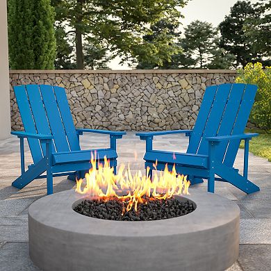 Emma and Oliver Set of 2 Outdoor Green All-Weather Poly Resin Wood Adirondack Chairs