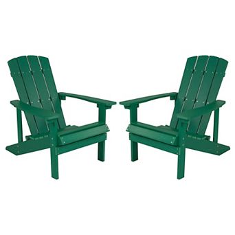 Emma and Oliver 2 Pack Outdoor All-Weather Poly Resin Wood Adirondack Chairs
