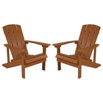 Emma and Oliver 2 Pack Outdoor All-Weather Poly Resin Wood Adirondack Chairs