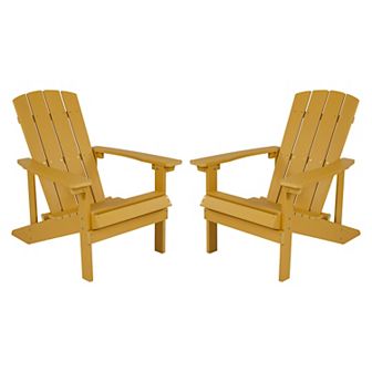 Emma and Oliver 2 Pack Outdoor All-Weather Poly Resin Wood Adirondack Chairs