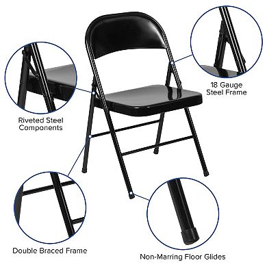 Emma and Oliver 2 Pack Double Braced Beige Metal Folding Chair