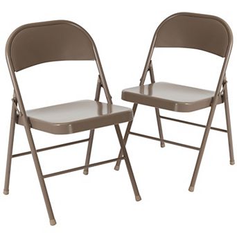 Emma and Oliver 2 Pack Double Braced Beige Metal Folding Chair