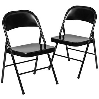 Emma and Oliver 2 Pack Double Braced Beige Metal Folding Chair