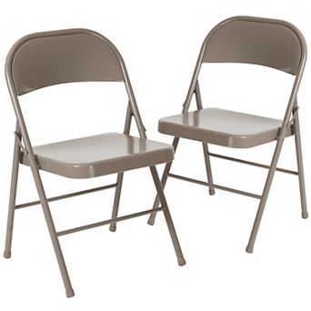 Emma and Oliver 2 Pack Double Braced Beige Metal Folding Chair