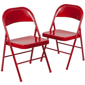Emma and Oliver 2 Pack Double Braced Beige Metal Folding Chair