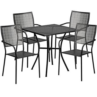 Emma and Oliver Commercial Grade 28" Square White Patio Table Set-4 Square Back Chairs