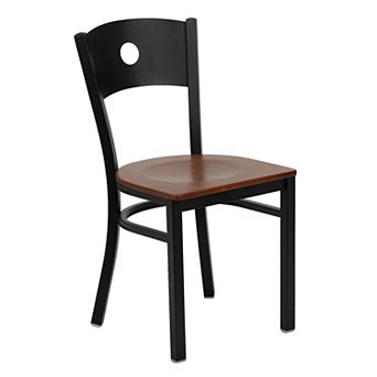 Emma and Oliver Black Circle Back Metal Restaurant Chair - Natural Wood Seat