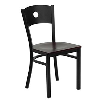 Emma and Oliver Black Circle Back Metal Restaurant Chair - Natural Wood Seat