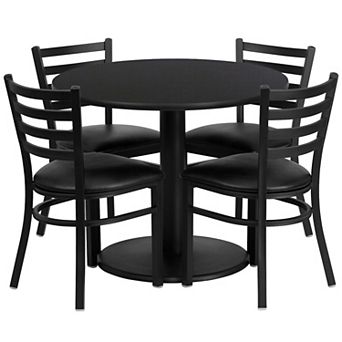 Emma and Oliver 36RD Black Table Set-RD Base & 4 Ladder Back Chairs,Burgundy Seat