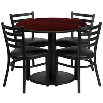 Emma and Oliver 36RD Black Table Set-RD Base & 4 Ladder Back Chairs,Burgundy Seat