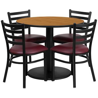 Emma and Oliver 36RD Black Table Set-RD Base & 4 Ladder Back Chairs,Burgundy Seat