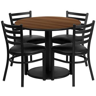Emma and Oliver 36RD Black Table Set-RD Base & 4 Ladder Back Chairs,Burgundy Seat