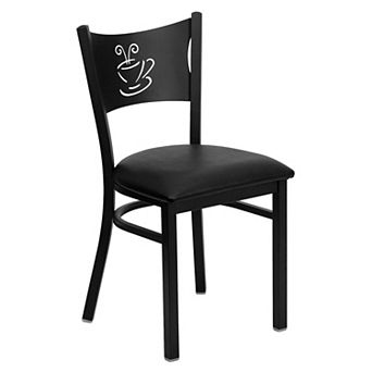 Emma and Oliver Black Coffee Back Metal Restaurant Chair - Natural Wood Seat